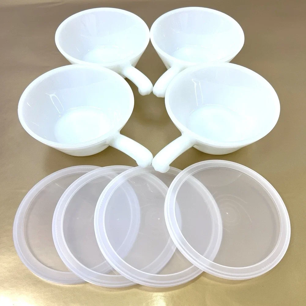 Fire King‎ Anchor Hocking Milk Glass Soup Chili Bowls with Lids Set of 4